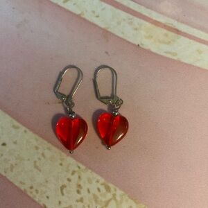 Elegant Red Heart Drop Earrings